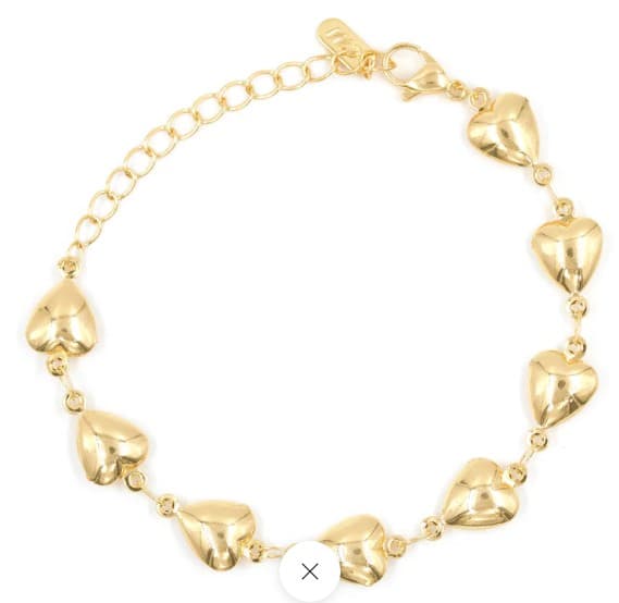 Pulsera corazón liso baño en Rodio